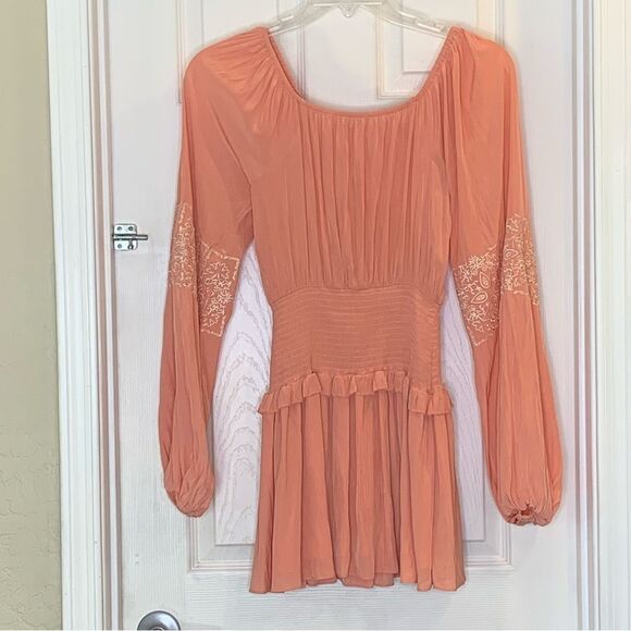 Ramy Brook Marianne Smock Waist Long Sleeve  Mini Dress Deco Rose Size XS - Picture 4 of 11